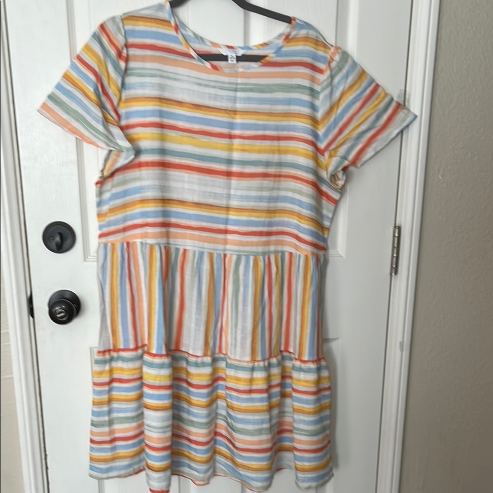 Time and Tru Blue and Pink Tiered Pleated Sundress